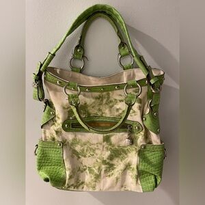 Kathy Van Zeeland Green and Cream Tote Bag Y2K